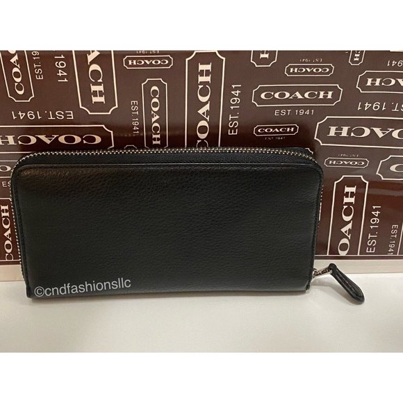 COACH BLACK LEATHER Accordion Zip Wallet w/Studded Coach Script + TISSUE PAPER - Picture 11 of 16